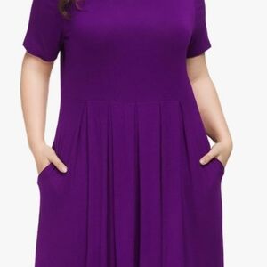 Women's Size 4X Tralilbee A-Line Short Sleeve Purple Dress with Pockets